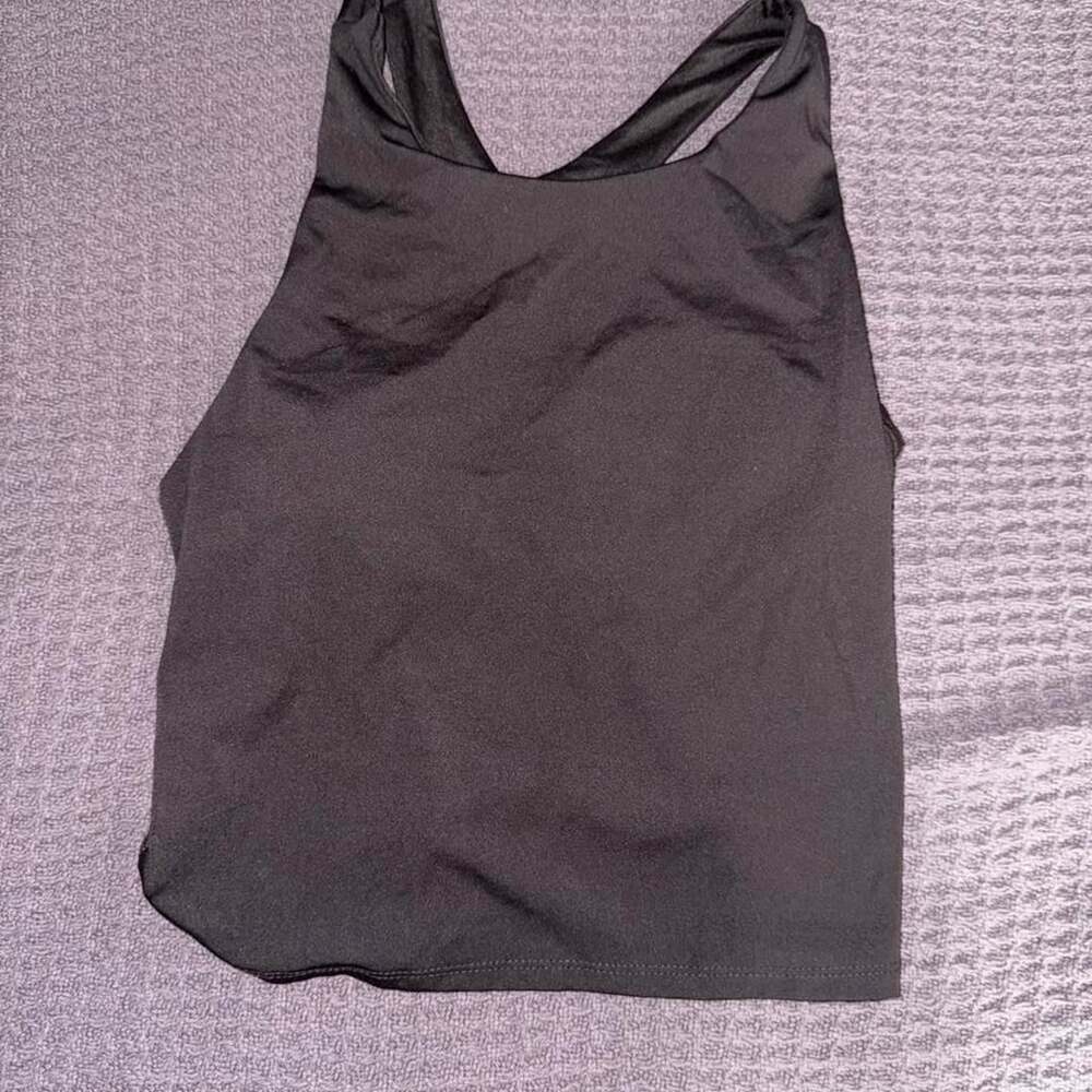 Jockey Dark Brown High Neck Racerback Athletic Crop Tank Top